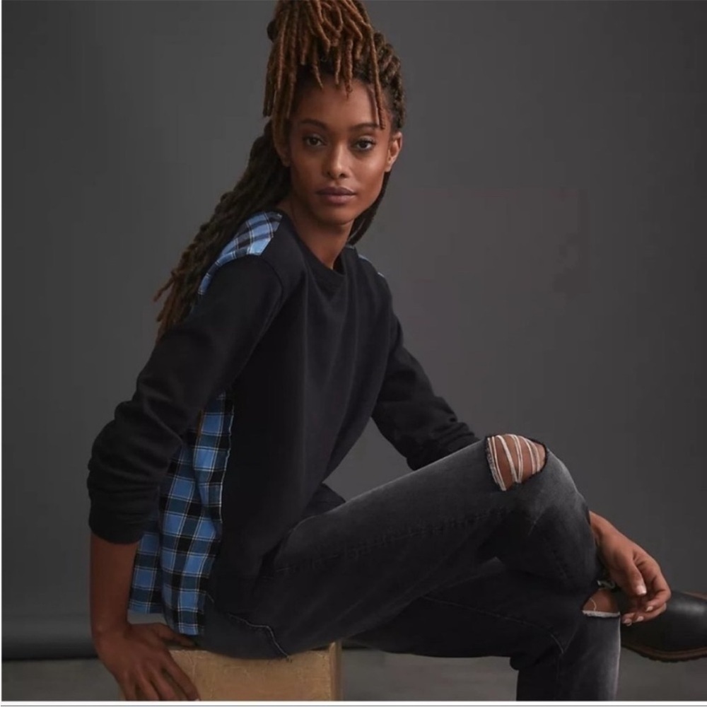NWT Anthropologie Pilcro Black and Blue Plaid Sweatshirt